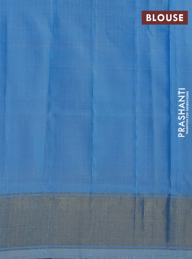 Rajkot patola silk saree tri colour and teal blue with ikat woven buttas and zari woven border