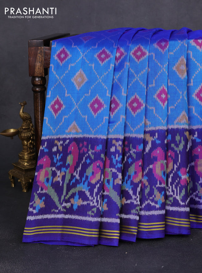 Rajkot patola silk saree cs blue and blue with allover ikat weaves and ikat woven border