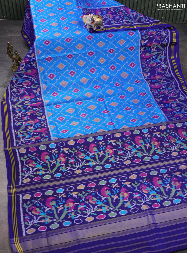 Rajkot patola silk saree cs blue and blue with allover ikat weaves and ikat woven border