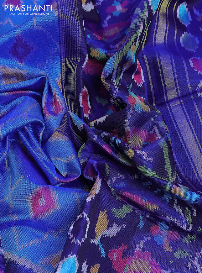 Rajkot patola silk saree cs blue and blue with allover ikat weaves and ikat woven border