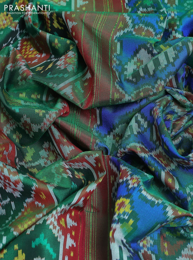 Rajkot patola silk saree blue and green with allover ikat weaves and zari woven border