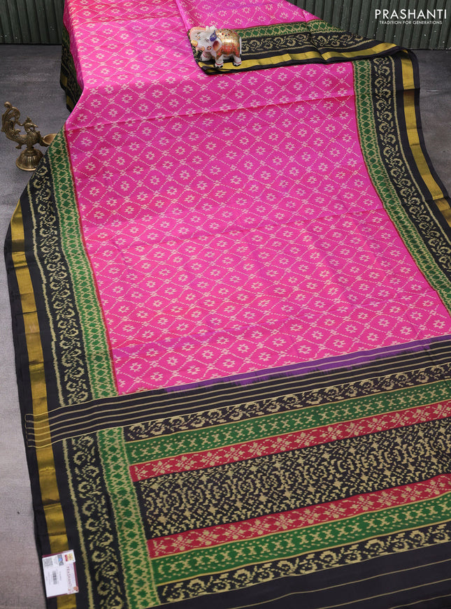 Rajkot patola silk saree pink and black with allover ikat woven buttas and ikat zari woven border