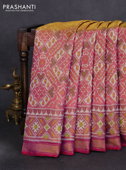 Rajkota patola tissue silk saree pink and dual shade of purple with allover ikat weaves and zari woven border