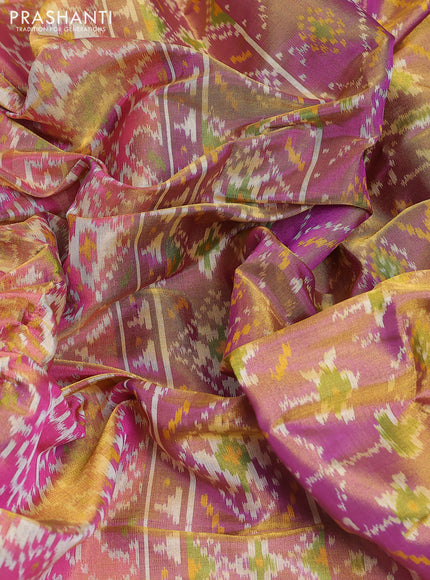 Rajkota patola tissue silk saree pink and dual shade of purple with allover ikat weaves and zari woven border