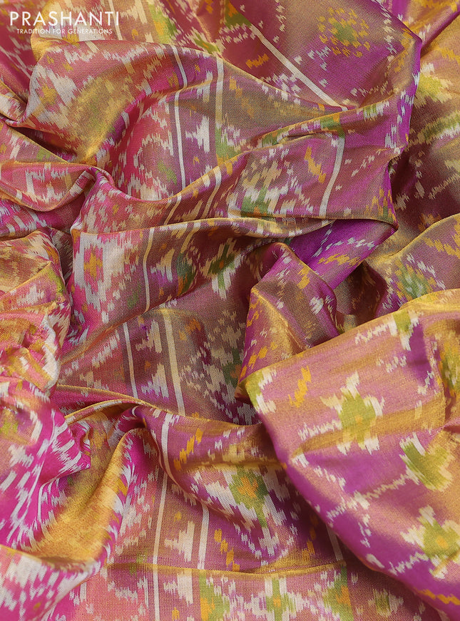 Rajkota patola tissue silk saree pink and dual shade of purple with allover ikat weaves and zari woven border