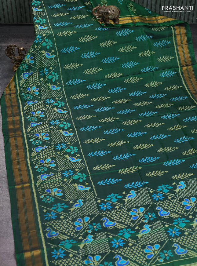 Rajkot patola silk saree green with allover ikat weaves and zari woven border