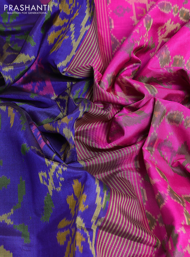 Rajkot patola silk saree blue and pink with allover ikat weaves and zari woven border