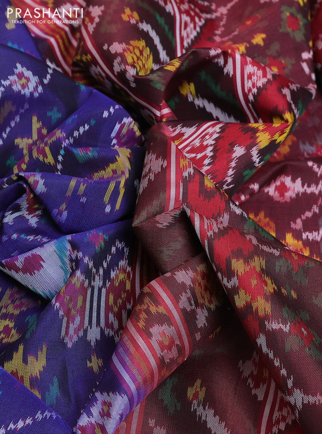 Rajkot patola silk saree navy blue and maroon with allover ikat weaves and ikat woven border
