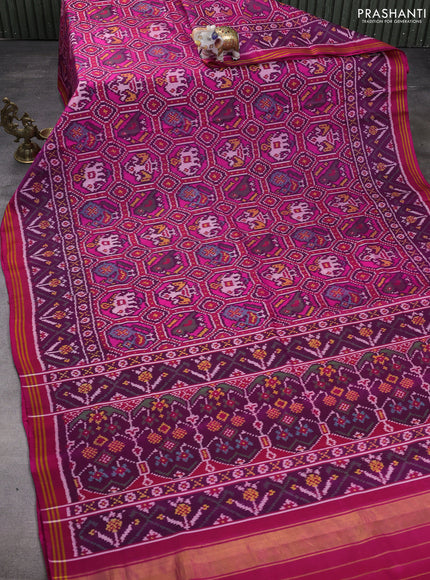 Rajkot patola silk saree dual shade of pink and purple with allover ikat weaves and ikat woven border