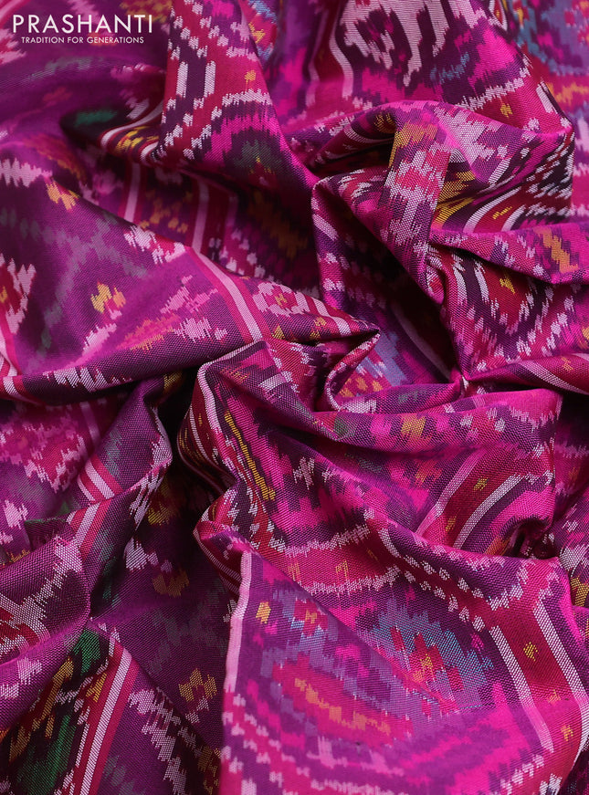 Rajkot patola silk saree dual shade of pink and purple with allover ikat weaves and ikat woven border