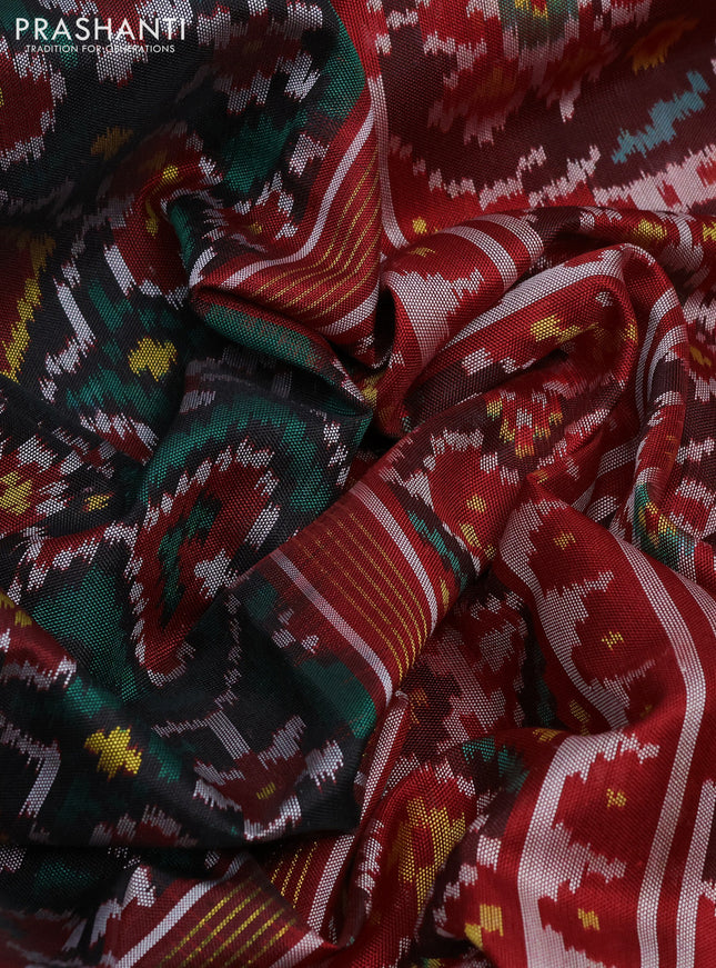 Rajkot patola silk saree green and maroon with allover ikat weaves and ikat woven border