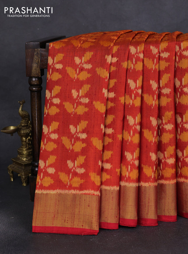 Rajkot patola silk saree rustic orange and red with allover ikat weaves and zari woven border