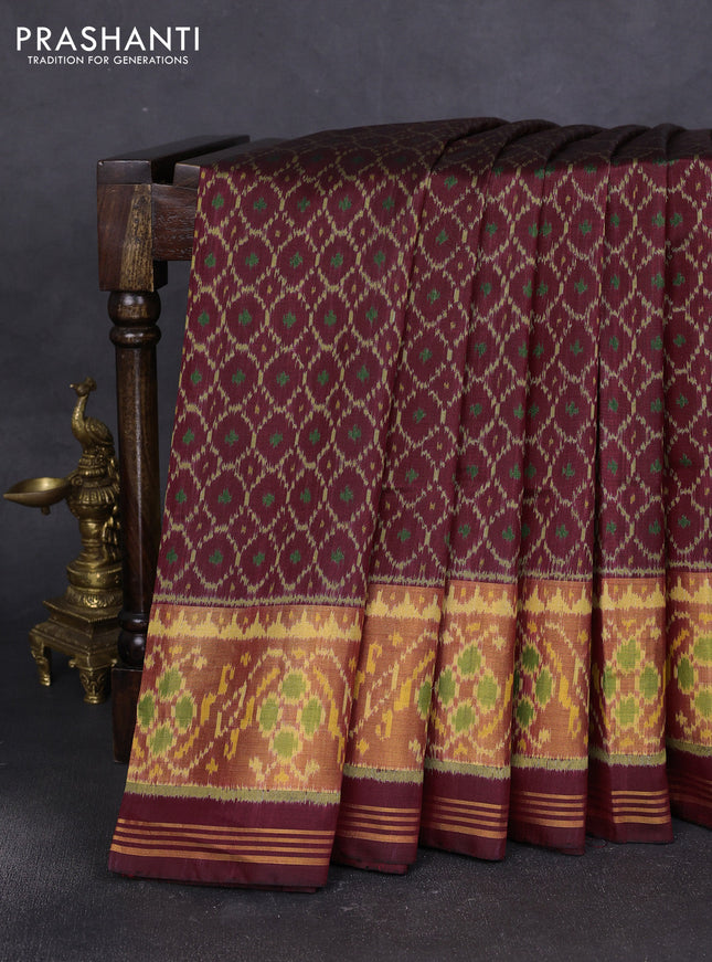 Rajkot patola silk saree deep maroon with allover ikat weaves and ikat woven border