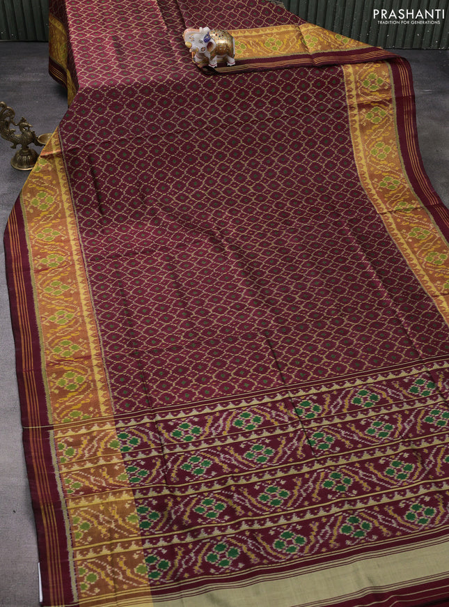 Rajkot patola silk saree deep maroon with allover ikat weaves and ikat woven border