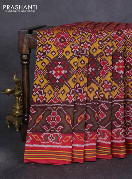 Rajkot patola silk saree yellow and red with allover ikat weaves and long ikat woven border