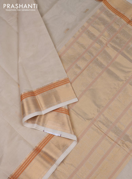 Kanchi cotton saree cream with zari woven buttas and zari woven border