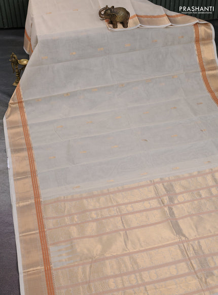 Kanchi cotton saree cream with zari woven buttas and zari woven border