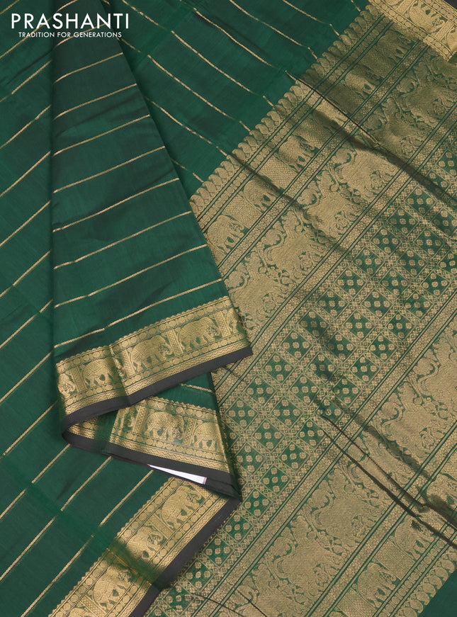 Kanchi cotton saree green with allover zari woven stripes pattern and zari woven border