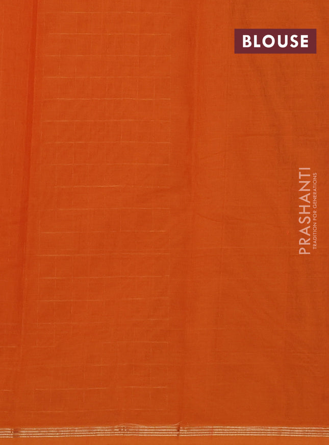 Kanchi cotton saree orange with allover zari checks & buttas and zari woven border