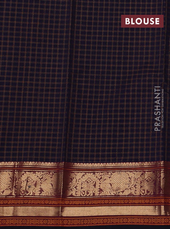 Kanchi cotton saree navy blue and black with allover thread checks & buttas and zari woven butta border