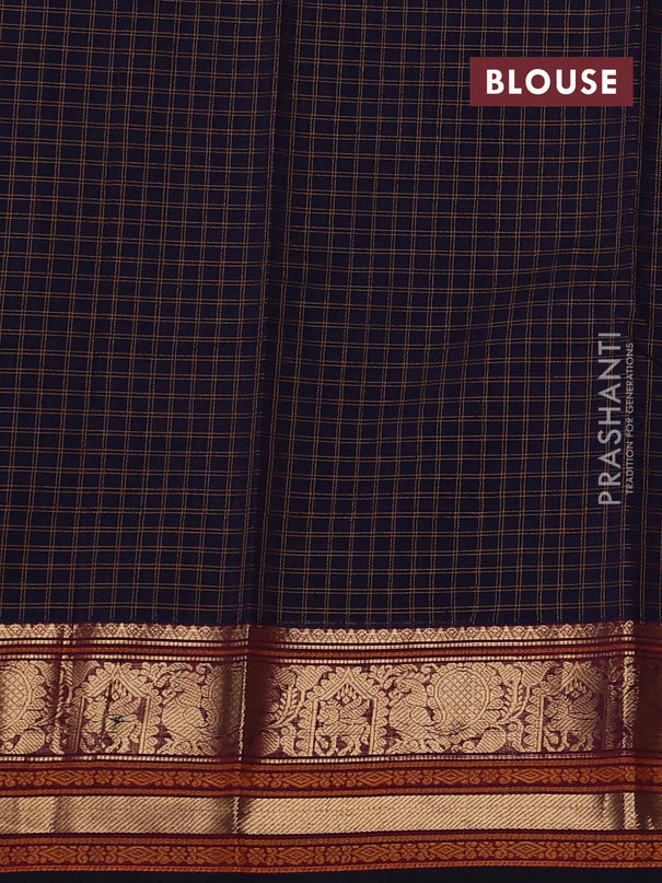 Kanchi cotton saree navy blue and black with allover thread checks & buttas and zari woven butta border