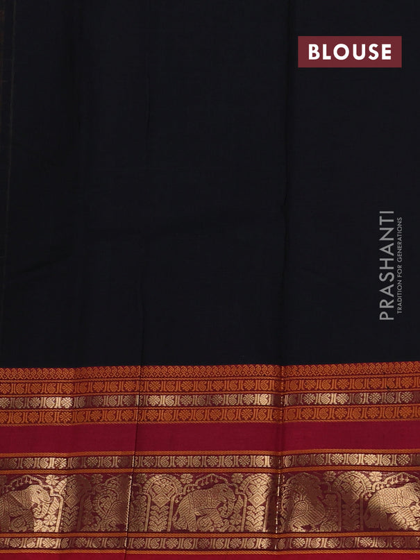 Kanchi cotton saree black and maroon with allover thread checks & buttas and rettapet zari woven butta border