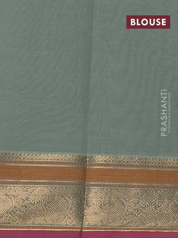 Kanchi cotton saree pastel green and pink with allover thread checks & buttas and thread woven border