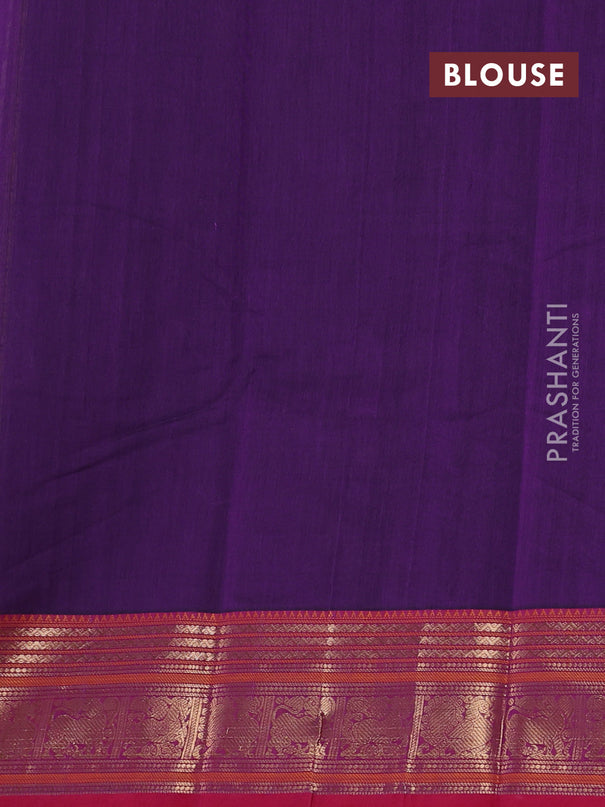 Kanchi cotton saree violet and pink with allover zari checks & buttas and zari woven border