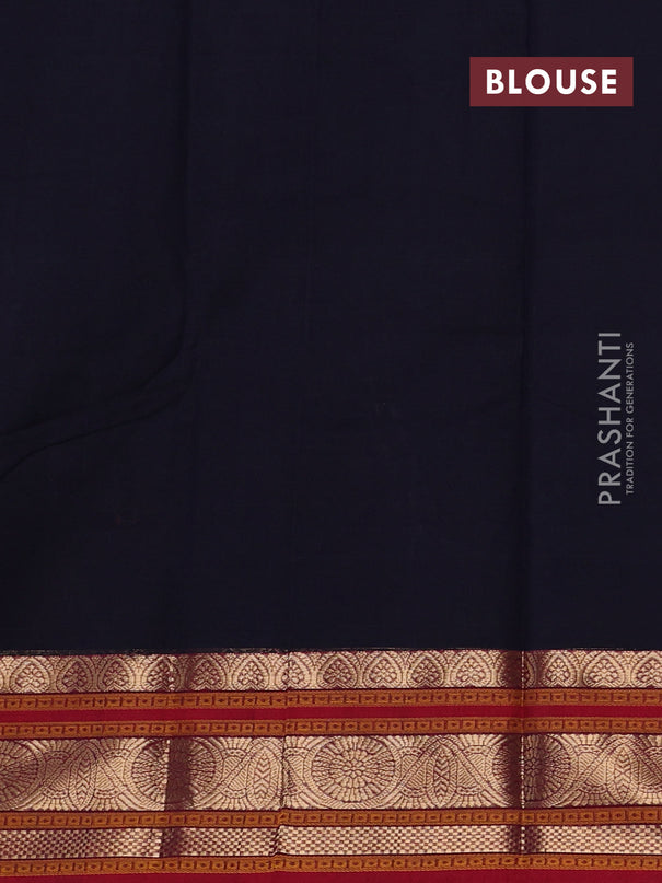 Kanchi cotton saree navy blue and maroon with allover thread checks & buttas and zari woven border