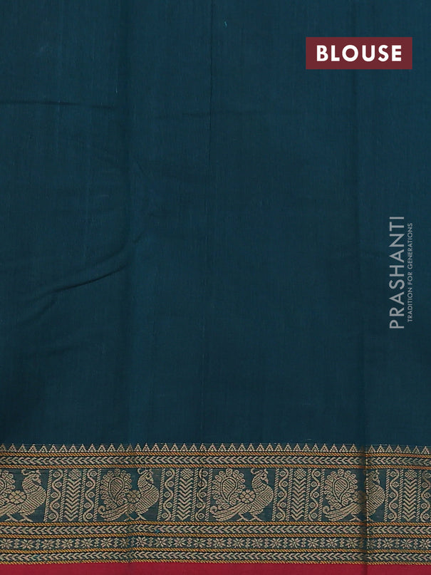 Kanchi cotton saree peacock green and maroon with allover thread checks & buttas and thread woven border