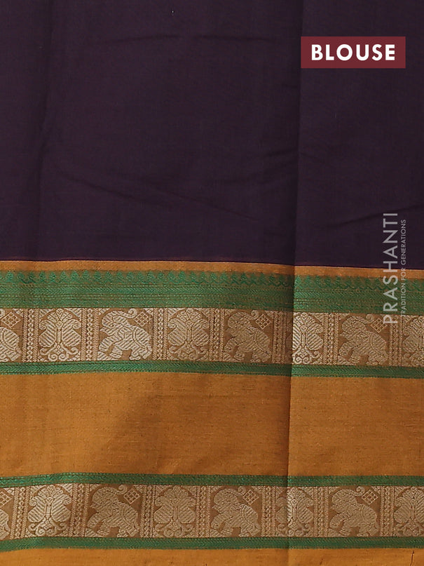 Kanchi cotton saree deep jamun and dark mustard with allover thread checks & buttas and rettapet thread woven border