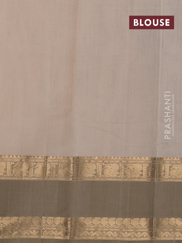 Kanchi cotton saree beige and elaichi green with allover thread checked pattern and rettapet zari woven border