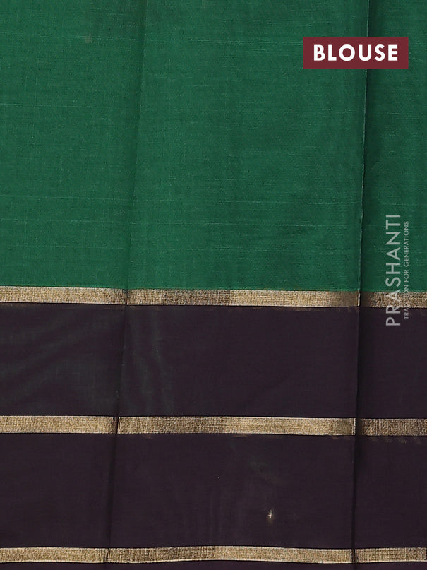 Kanchi cotton saree green and deep jamun with allover checked pattern and long zari woven simple border