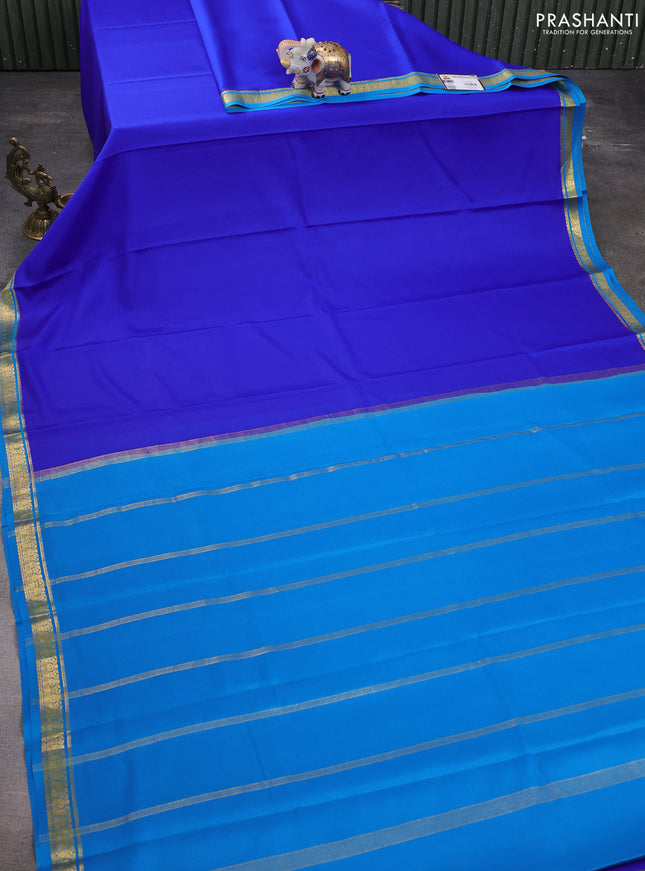 Pure mysore silk saree royal blue and teal blue with plain body and zari woven border