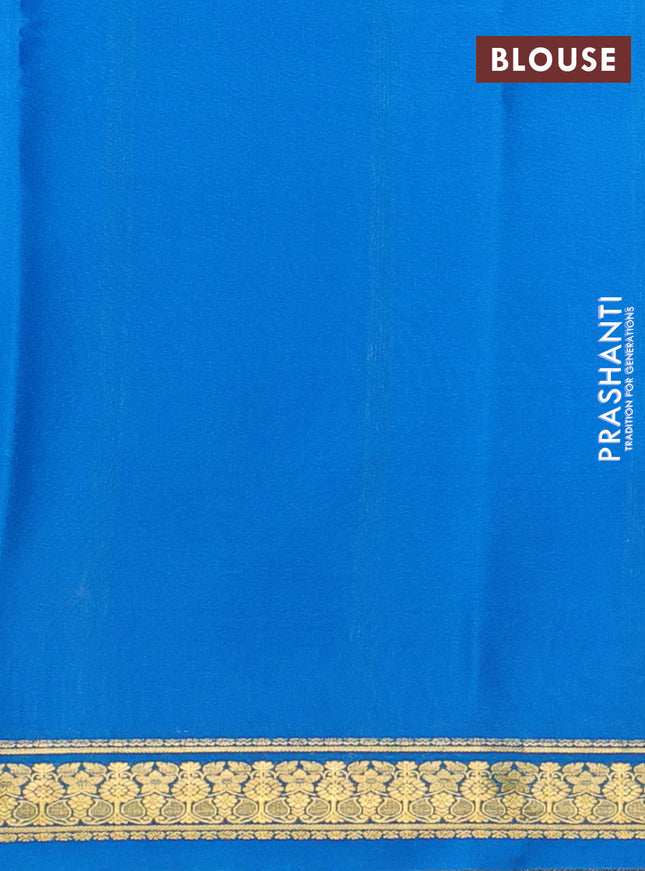 Pure mysore silk saree royal blue and teal blue with plain body and zari woven border