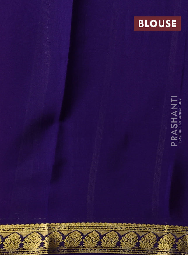 Pure mysore silk saree magenta pink and blue with plain body and zari woven border