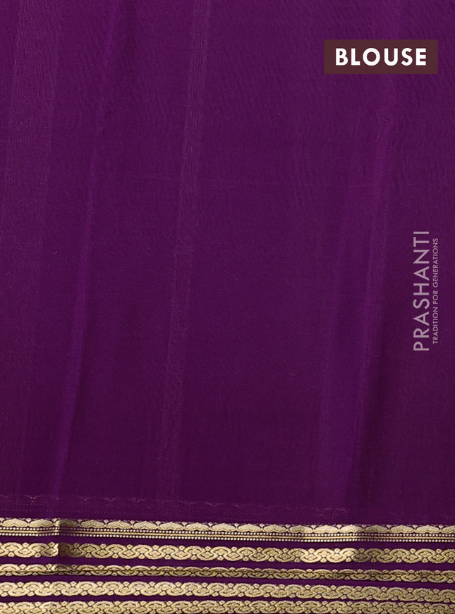 Pure mysore silk saree light green and purple with plain body and zari woven border