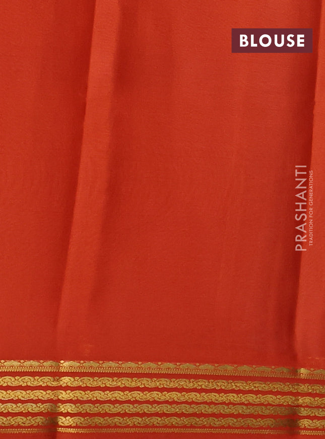Pure mysore silk saree teal green and orange with plain body and zari woven border