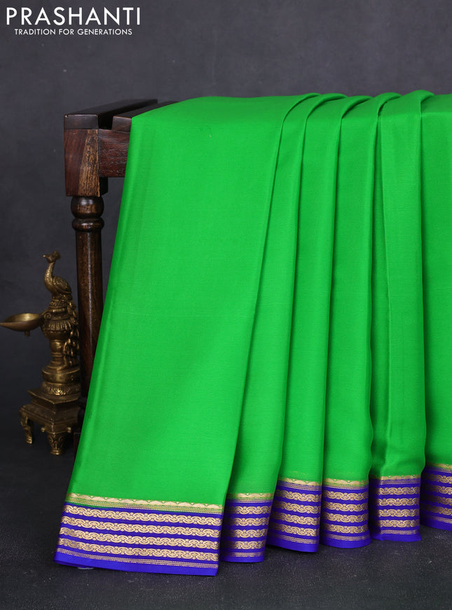 Pure mysore silk saree light green and blue with plain body and zari woven border