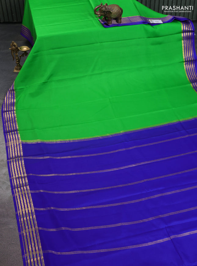 Pure mysore silk saree light green and blue with plain body and zari woven border