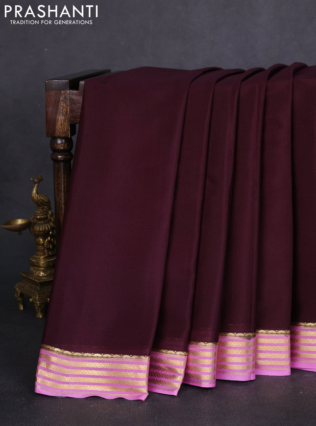 Pure mysore silk saree coffee brown and light pink with plain body and zari woven border