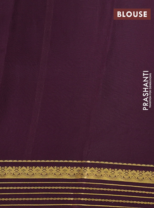 Pure mysore silk saree pista green and coffee brown with plain body and zari woven border