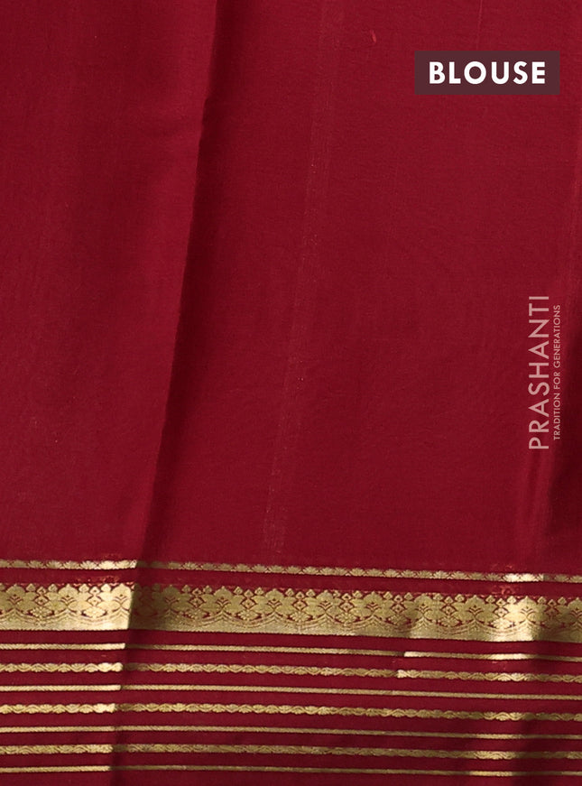 Pure mysore silk saree grey and red with plain body and zari woven border