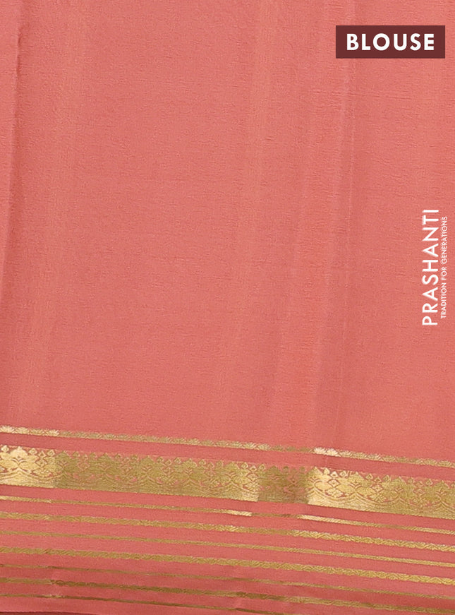 Pure mysore silk saree coffee brown and pale orange with plain body and zari woven border
