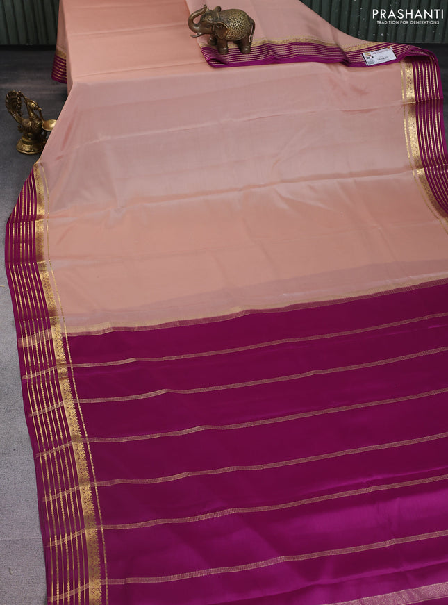 Pure mysore silk saree sandal and magenta pink with plain body and zari woven border