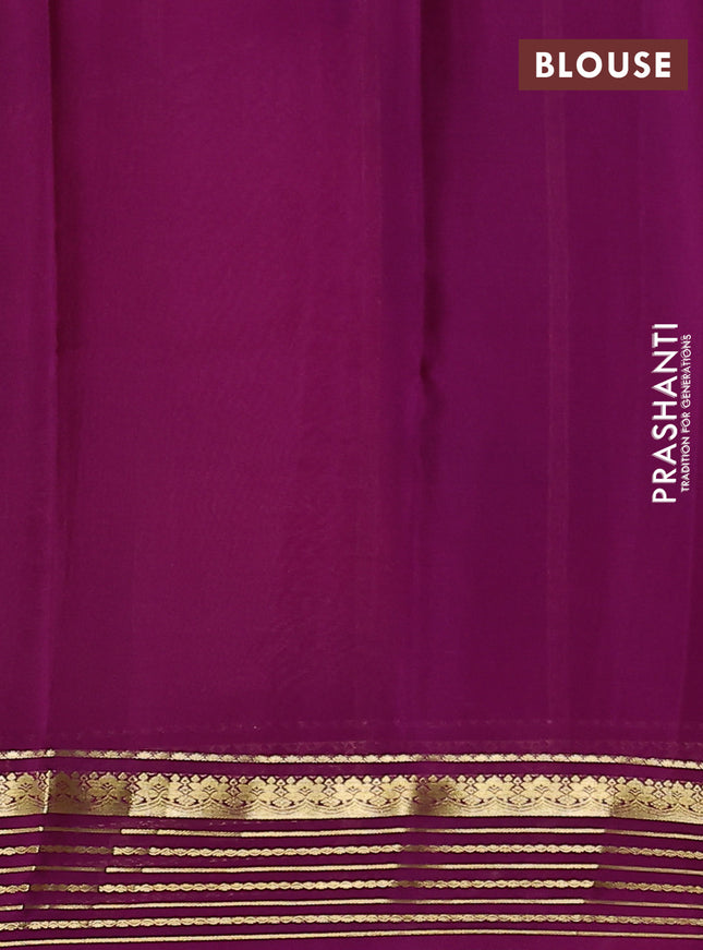 Pure mysore silk saree sandal and magenta pink with plain body and zari woven border