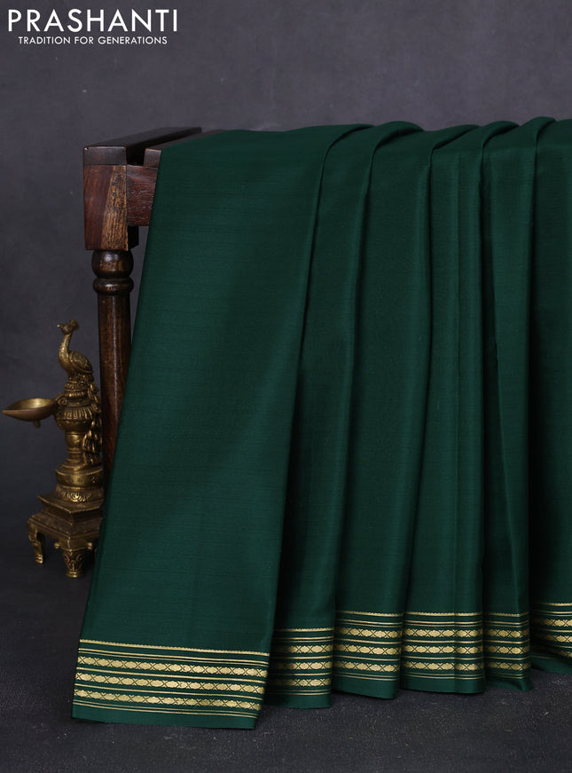 Pure mysore silk saree bottle green with plain body and zari woven border