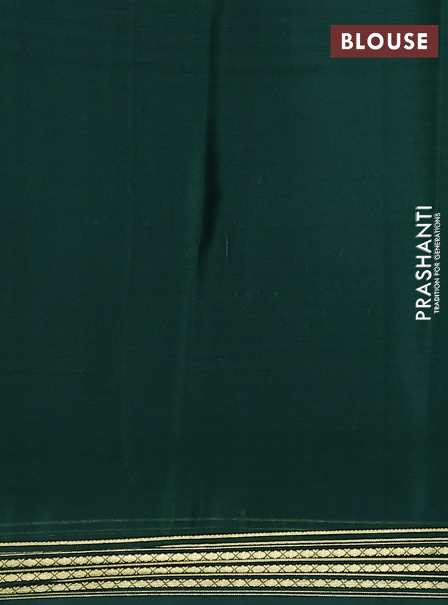 Pure mysore silk saree bottle green with plain body and zari woven border