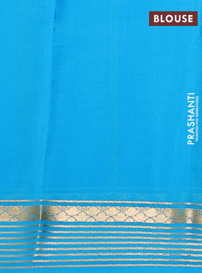 Pure mysore silk saree bottle green and teal blue with plain body and zari woven border