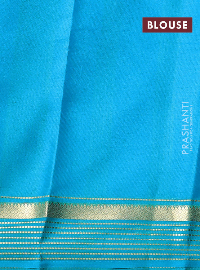Pure mysore silk saree royal blue and teal blue with plain body and zari woven border